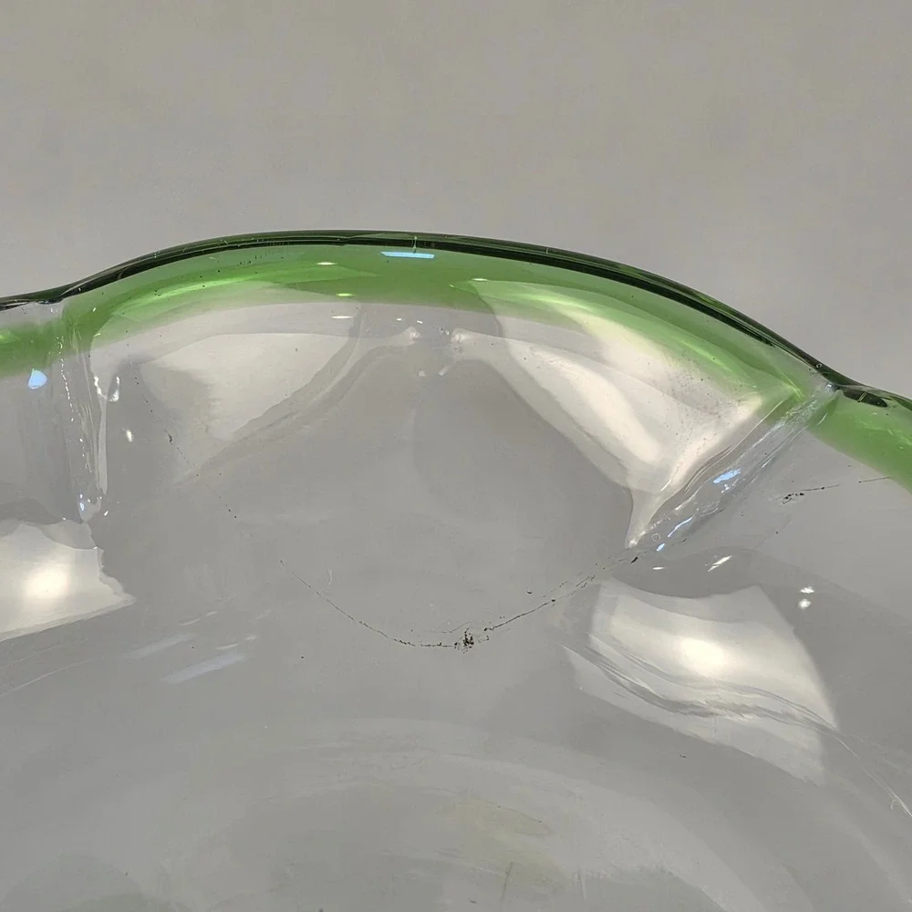 Vintage Czech Glass Flower Vase Yellow Green‎ Hand Blown Unbranded Ruffle Rim